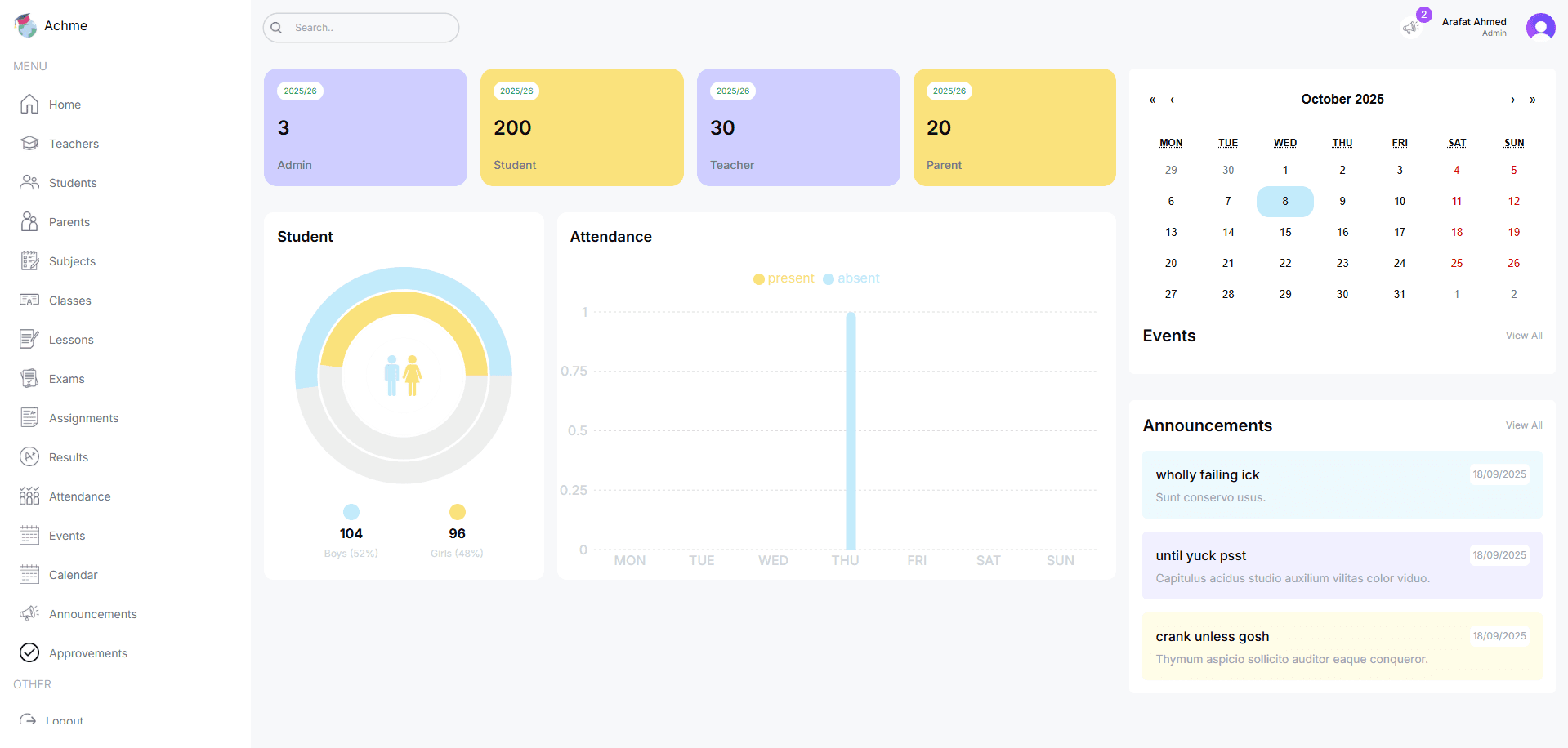 School Management Dashboard